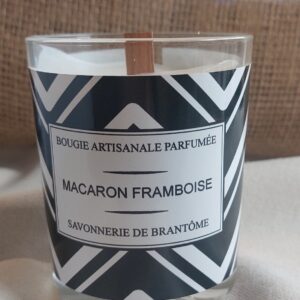 Bougie mèche de bois - Macaron Framboise